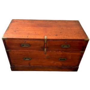 A Victorian Mahogany Brass Bound Campaign Chest on Plinth