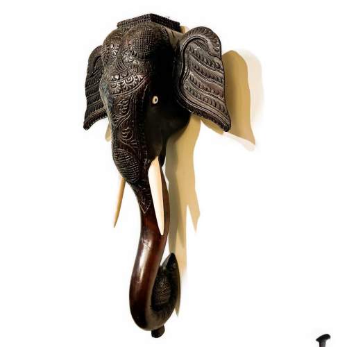 An Early 20th Century Indian Carved Hardwood Elephant Head image-1