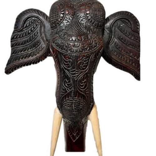 An Early 20th Century Indian Carved Hardwood Elephant Head image-2