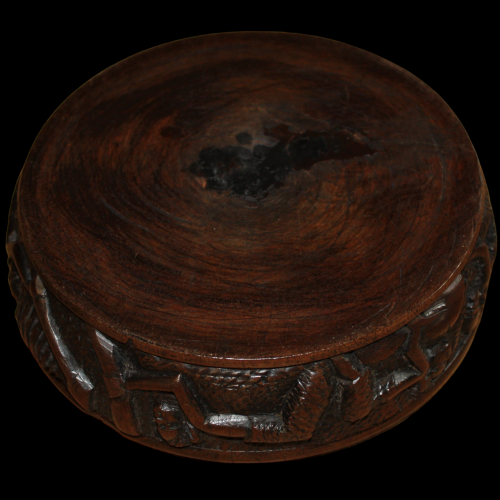 African Hardwood Relief Carved Circular Bowl and Cover image-6