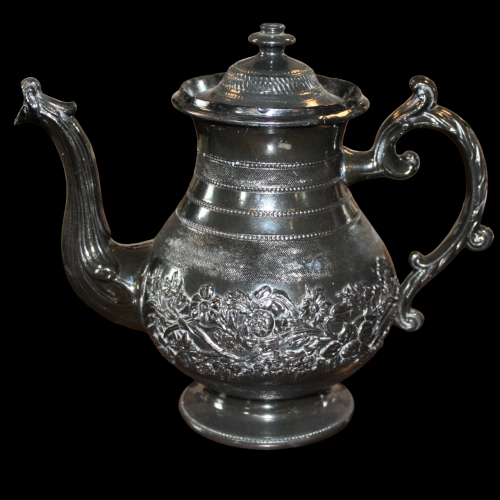 Large  Decorative Victorian Glazed Black Basalt Teapot image-1