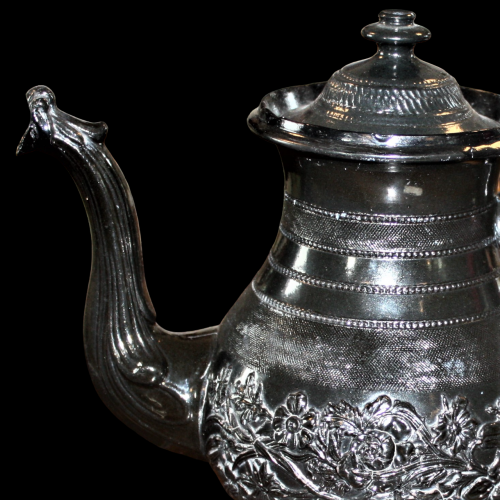 Large  Decorative Victorian Glazed Black Basalt Teapot image-2