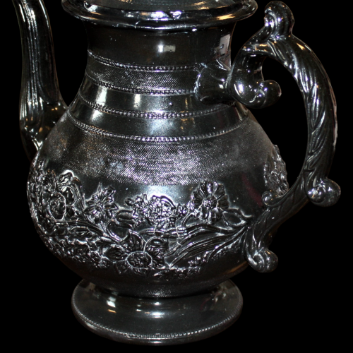 Large  Decorative Victorian Glazed Black Basalt Teapot image-3