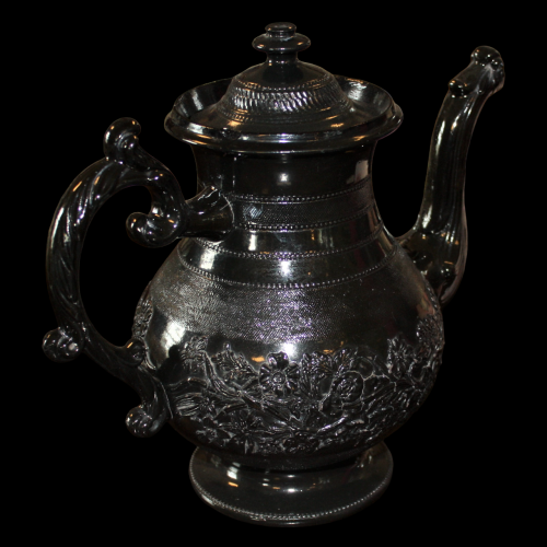 Large  Decorative Victorian Glazed Black Basalt Teapot image-4