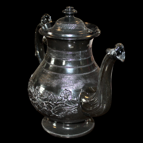 Large  Decorative Victorian Glazed Black Basalt Teapot image-5