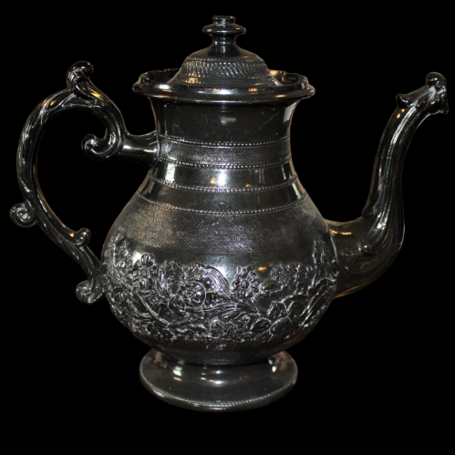 Large  Decorative Victorian Glazed Black Basalt Teapot image-6