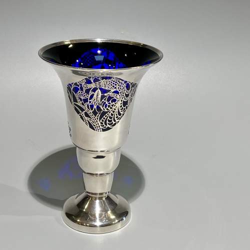 Jean Beck Blue Glass Vase with Silver Overlay image-1
