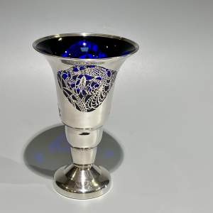 Jean Beck Blue Glass Vase with Silver Overlay