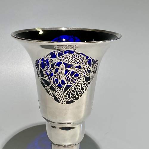 Jean Beck Blue Glass Vase with Silver Overlay image-2
