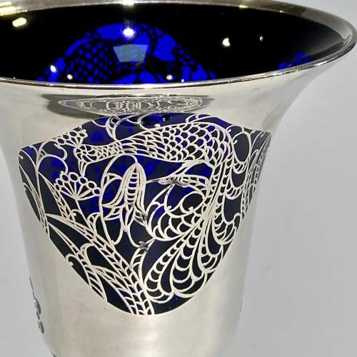 Jean Beck Blue Glass Vase with Silver Overlay image-3