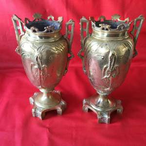 Pair of French Matched Art Nouveau Brass Urns