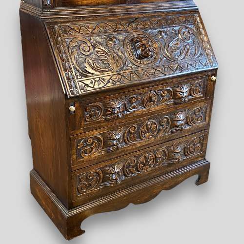 Victorian Profusely Carved Oak Bureau Bookcase image-3