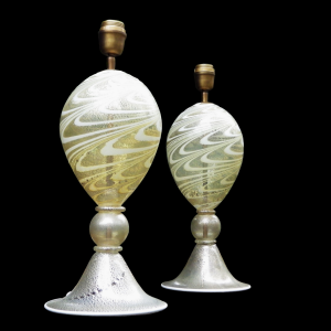 Murano Glass Impressive Pair of Irridescent Gold Fleck Glass Table Lamps