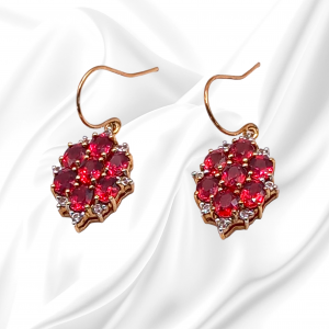 Gold Ruby and Gem Set Drop Earrings