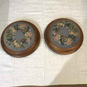 Pair of Early 20th Century Petit Point Footstools -  Bees & Honeysuckle