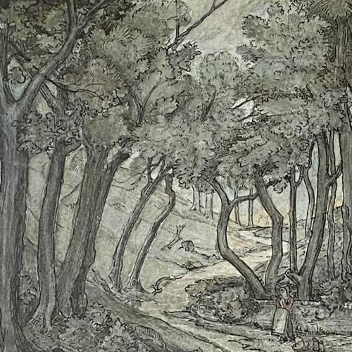 Woodland Scene Watercolour by Camille Antoine Arnoux Solon image-2
