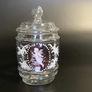 Victorian Mary Gregory Clear Glass Lidded Sweet Jar