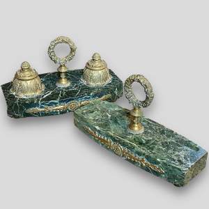 French Marble and Brass Desk Set