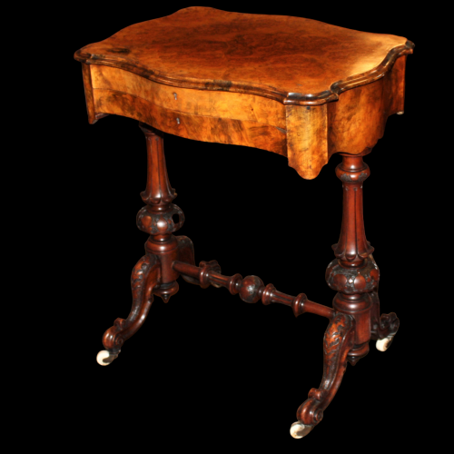 A Victorian Burr Walnut Serpentine Work Table image-1