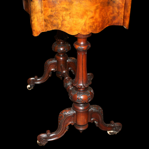 A Victorian Burr Walnut Serpentine Work Table image-5