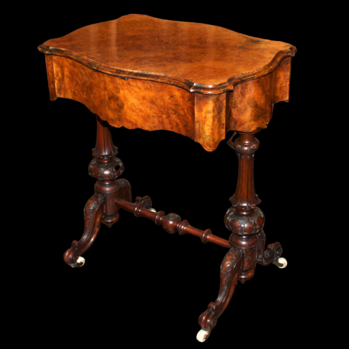 A Victorian Burr Walnut Serpentine Work Table image-2