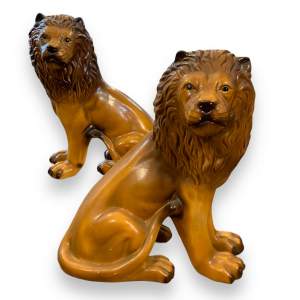 20th Century Pair of Large Pottery Lions