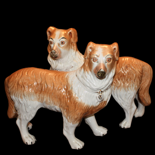 Late 19th Century Staffordshire Pottery Spaniels in Standing Pose image-1