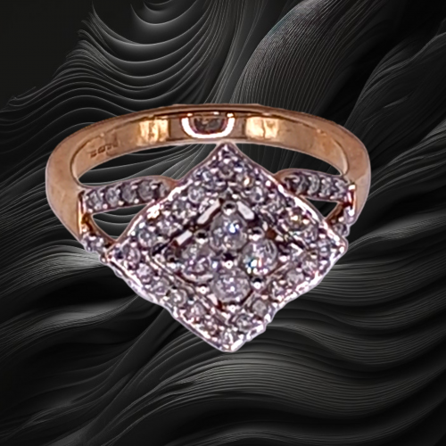 Gold Multi Diamond Art Deco Design Ring image-2