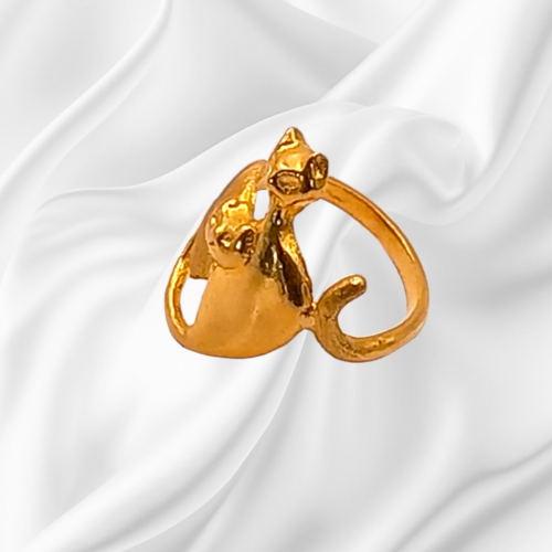 Rare Pure Gold 9999 Designer Ring - Modelled as Two Cats image-1