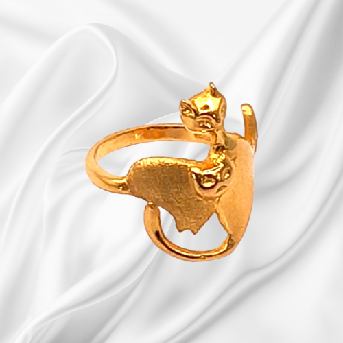 Rare Pure Gold 9999 Designer Ring - Modelled as Two Cats image-4