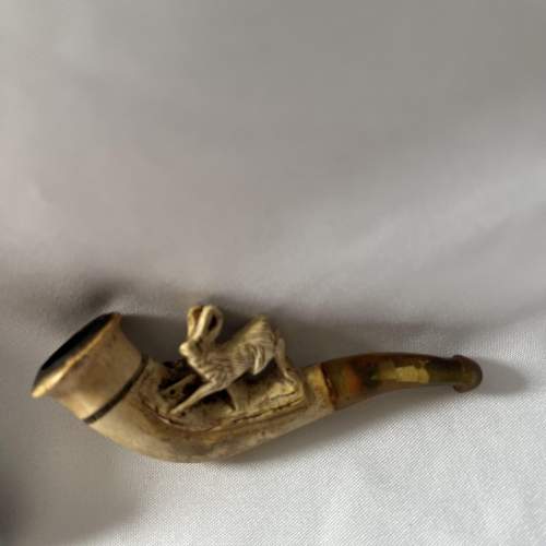 19th Century Carved Hare Meerschaum Pipe with Amber Stem in Case image-2