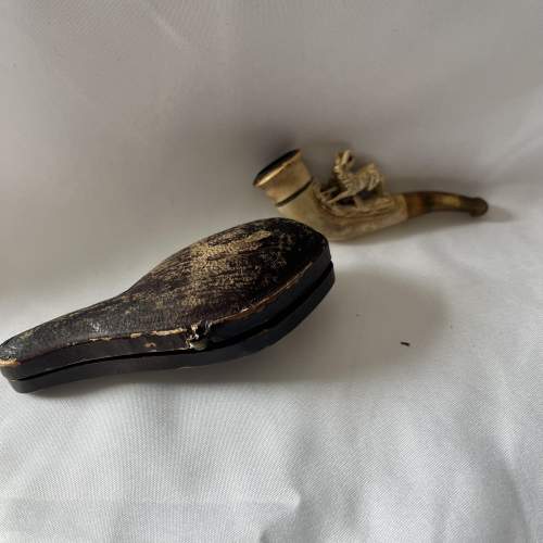 19th Century Carved Hare Meerschaum Pipe with Amber Stem in Case image-4