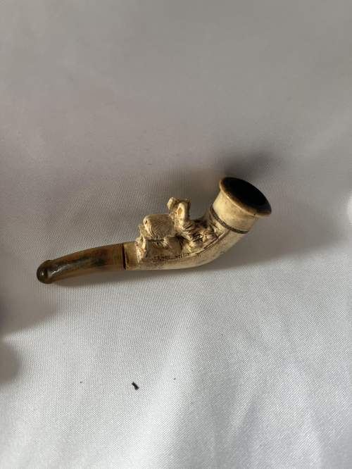 19th Century Carved Hare Meerschaum Pipe with Amber Stem in Case image-3