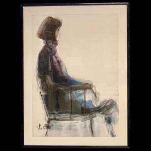 Late 20th Century Large Signed Watercolour Painting on Hessian