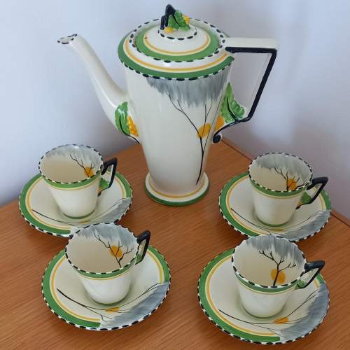 Art Deco Burleigh Ware Dawn Coffee Pot with 4 Cups and Saucers image-1
