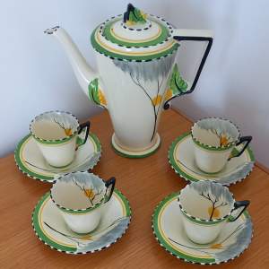 Art Deco Burleigh Ware Dawn Coffee Pot with 4 Cups and Saucers