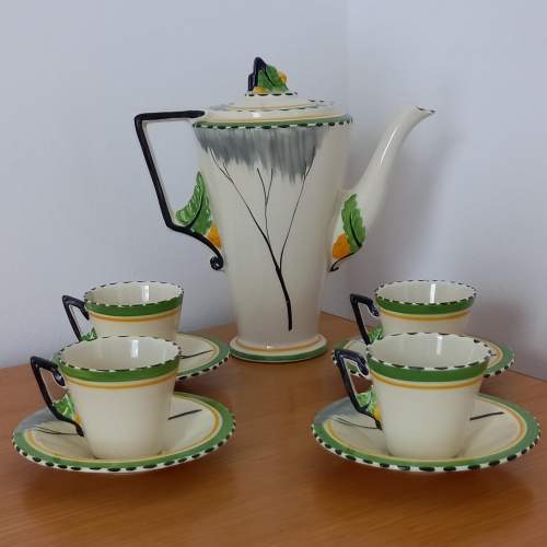 Art Deco Burleigh Ware Dawn Coffee Pot with 4 Cups and Saucers image-2