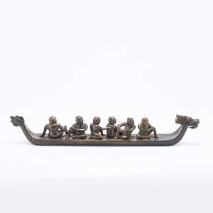 A Vintage Chinese Heavy Bronze Dragon Boat Desk Ornament