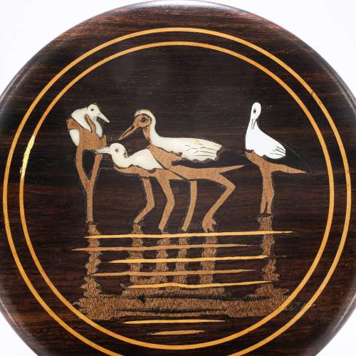 A Vintage Turned Wooden Box Inlaid With Birds image-4