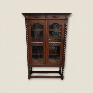 Early 20th Century Oak Glazed Door Barley Twist Bookcase