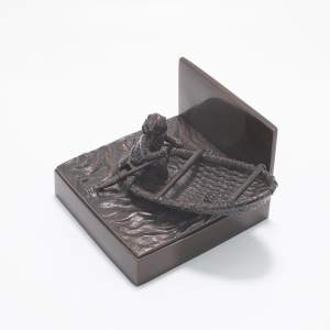 Vintage Japanese Bronze Desk Ornament of a Woman Rowing a Boat