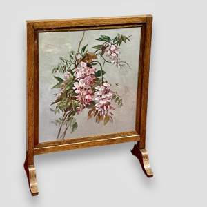 Oak Fire Screen with Hand Painted Floral Design
