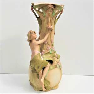 Large Edwardian Royal Dux Amphora Vase with Semi Clad Maiden