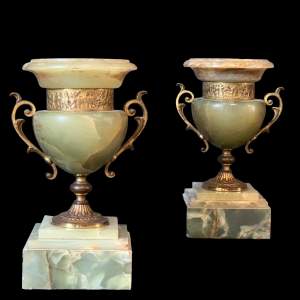 Pair of 19th Century Grand Tour Onyx and Gilt Brass Urns