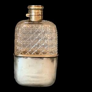 Edwardian Cut Glass and Silver Plated Hip Flask