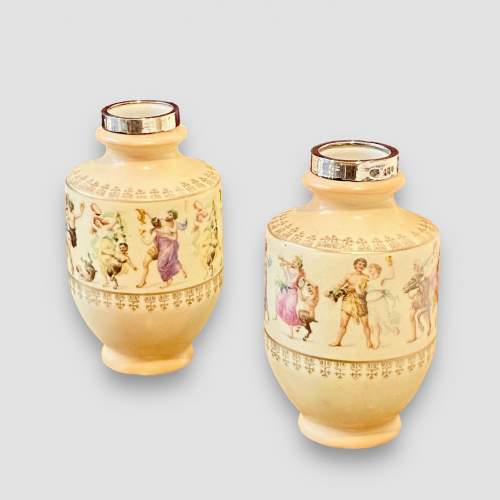 Pair of Porcelain Vases with Silver Collar image-1