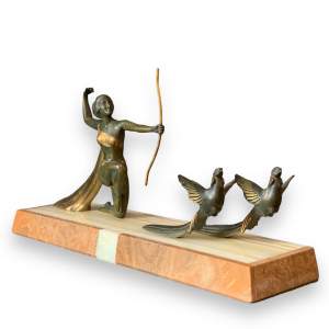Art Deco 1930s Spelter Figure Group of Diana the Huntress