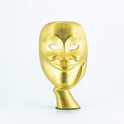 A Carved Wood and Hand Gilded Theatrical Mask Desk Ornament image-1