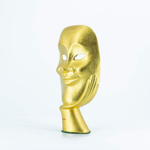 A Carved Wood and Hand Gilded Theatrical Mask Desk Ornament image-2