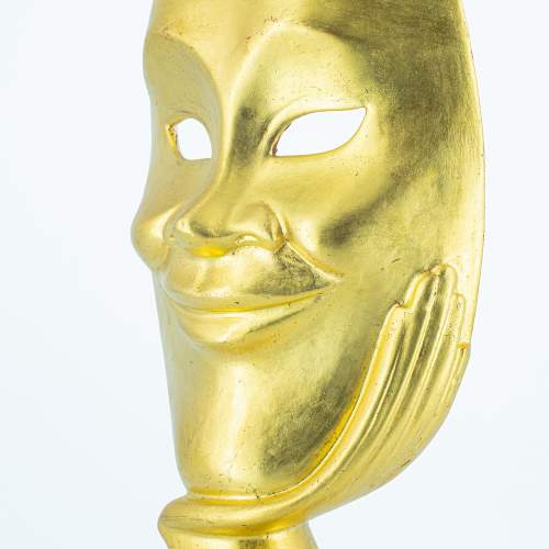 A Carved Wood and Hand Gilded Theatrical Mask Desk Ornament image-4